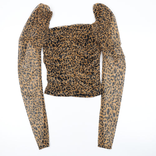Missguided Womens Brown Animal Print Polyester Basic Blouse Size 6 Square Neck - Leopard Print