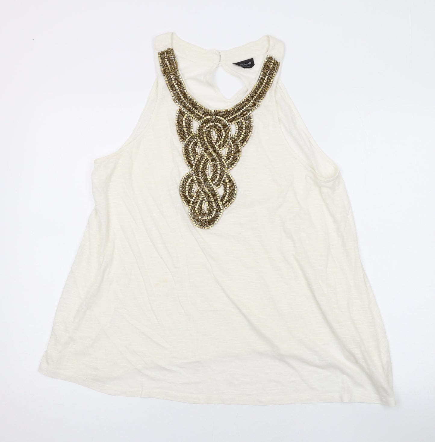 Topshop Womens Beige Polyester Basic T-Shirt Size 14 Round Neck - Sequins