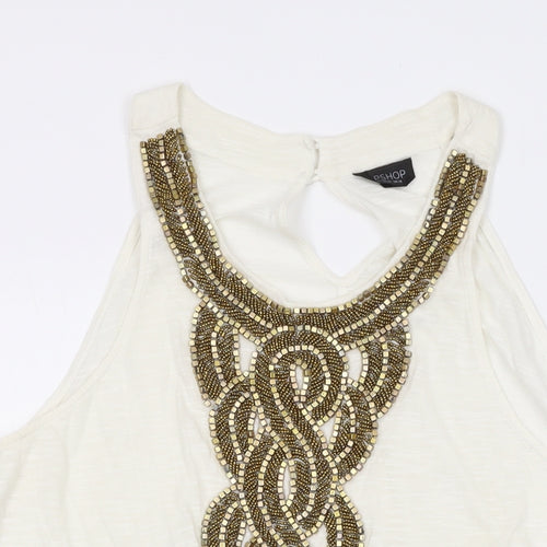 Topshop Womens Beige Polyester Basic T-Shirt Size 14 Round Neck - Sequins