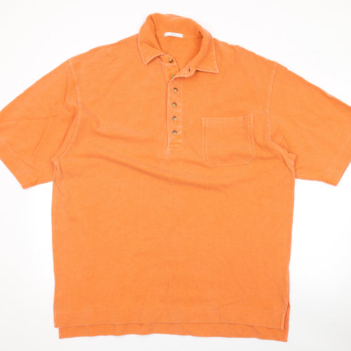 Marks and Spencer Mens Orange Cotton Polo Size L Collared Button