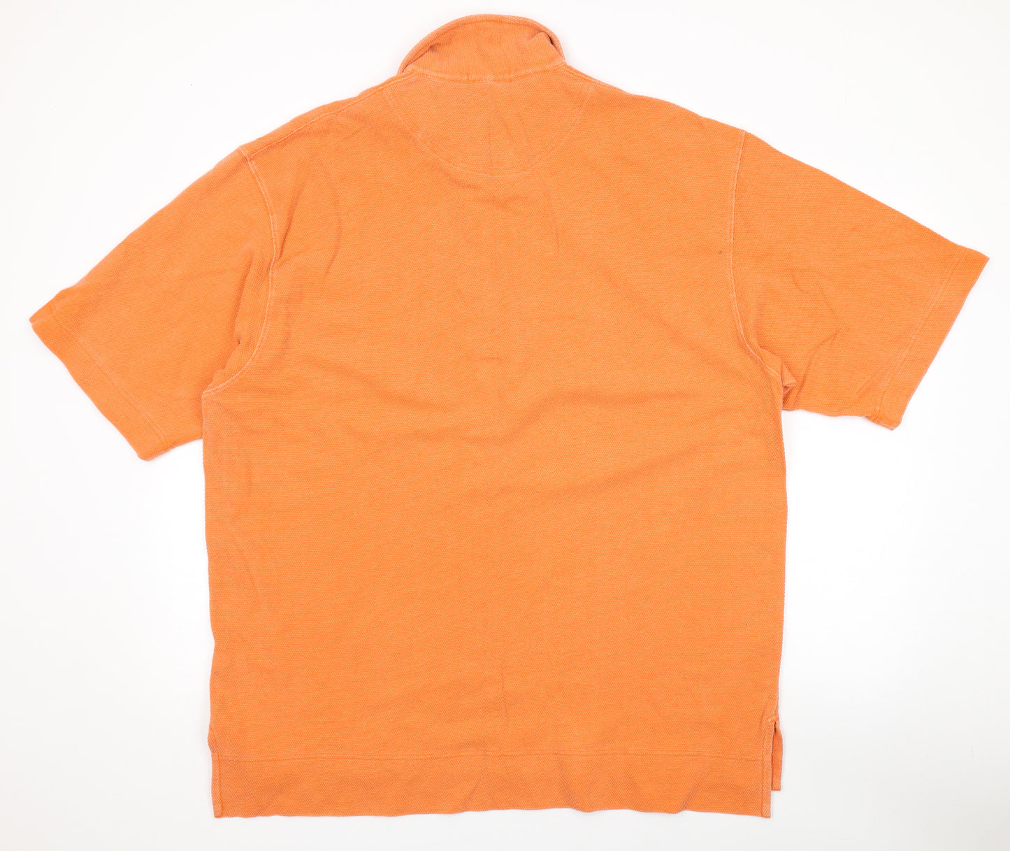 Marks and Spencer Mens Orange Cotton Polo Size L Collared Button