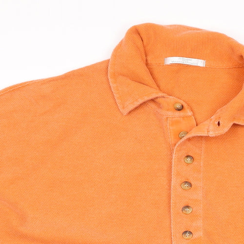 Marks and Spencer Mens Orange Cotton Polo Size L Collared Button