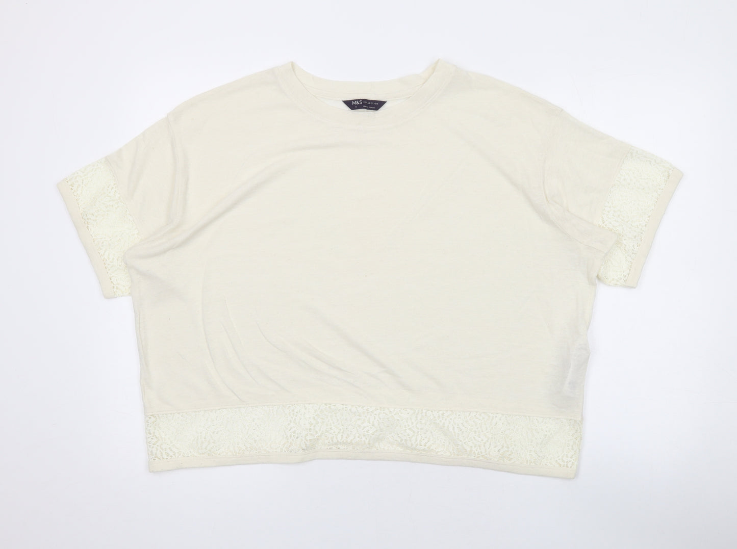Marks and Spencer Womens Ivory Linen Basic T-Shirt Size 18 Round Neck
