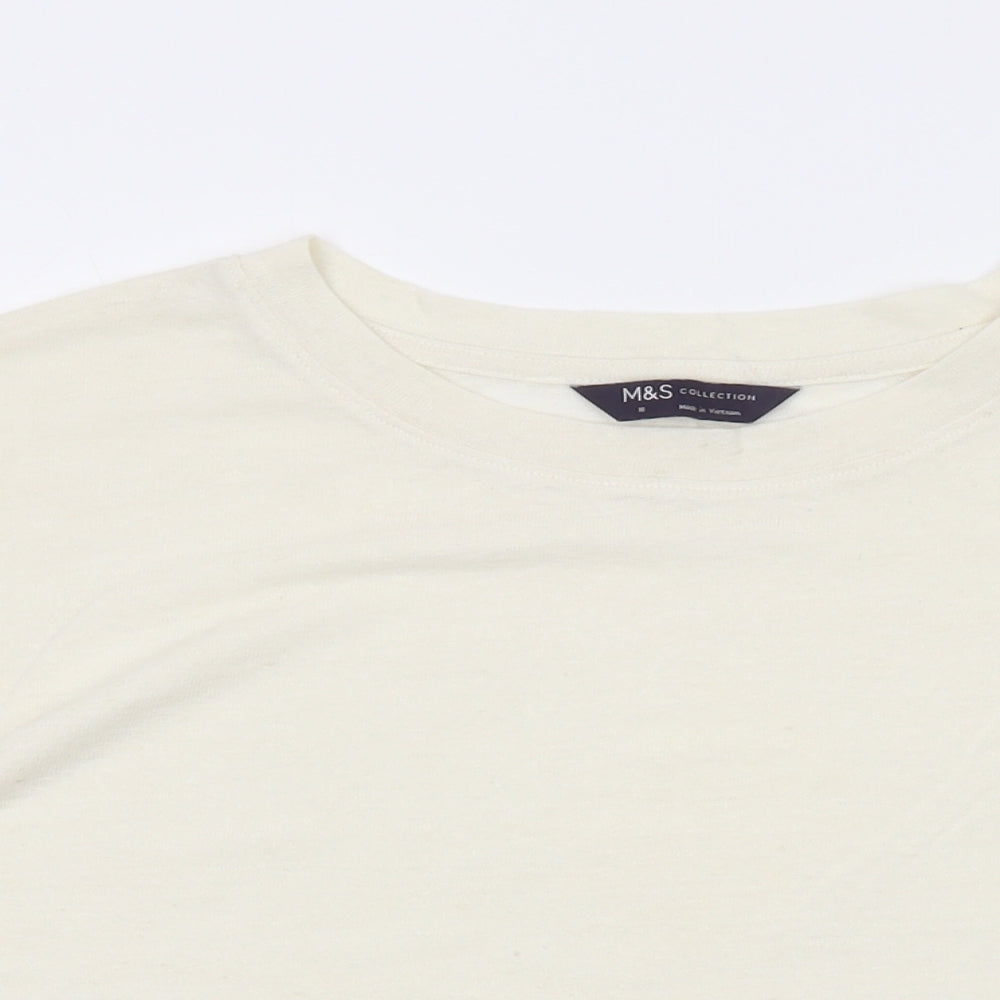 Marks and Spencer Womens Ivory Linen Basic T-Shirt Size 18 Round Neck