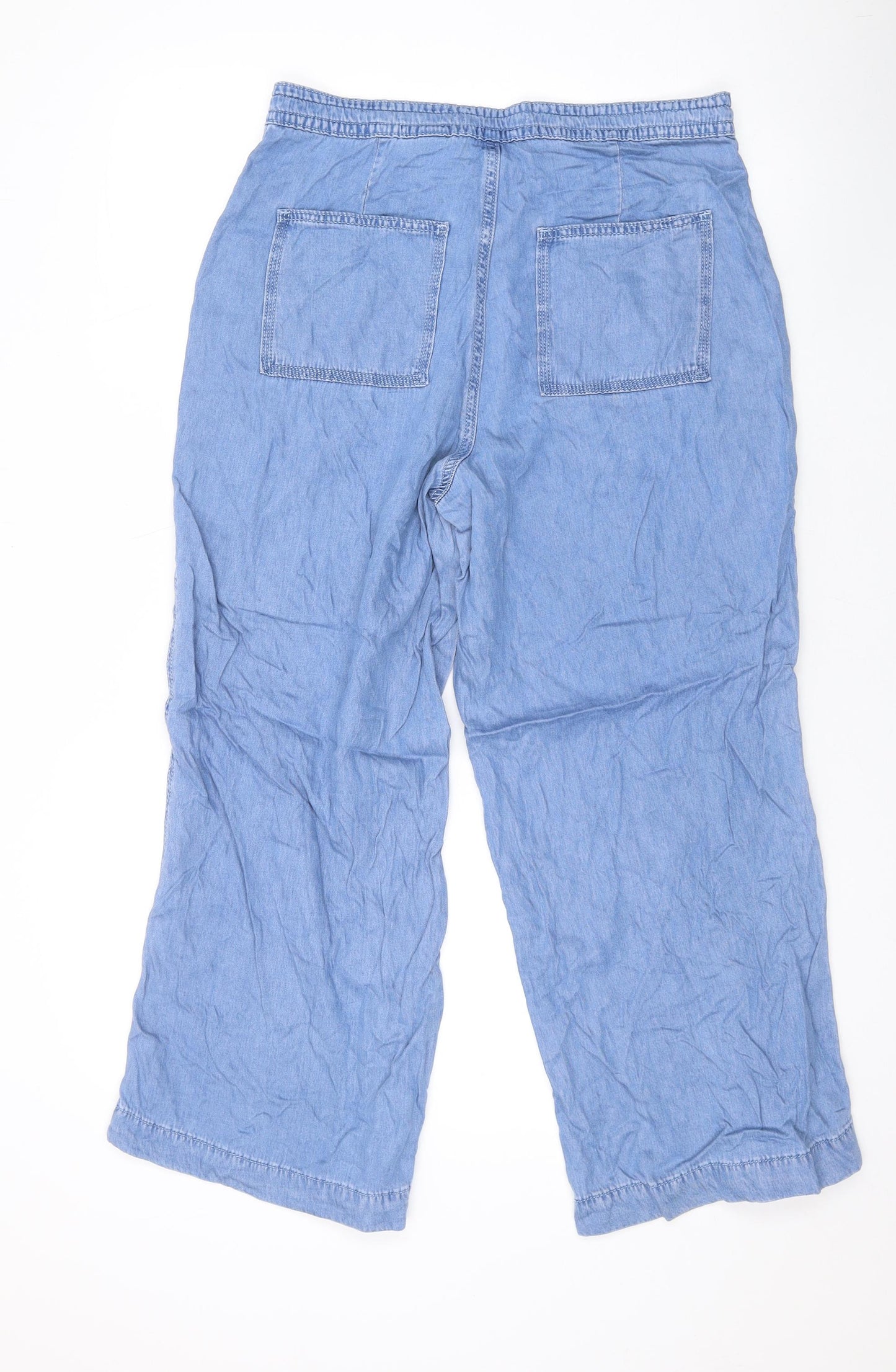 NEXT Womens Blue Lyocell Trousers Size 12 L24 in Regular Zip