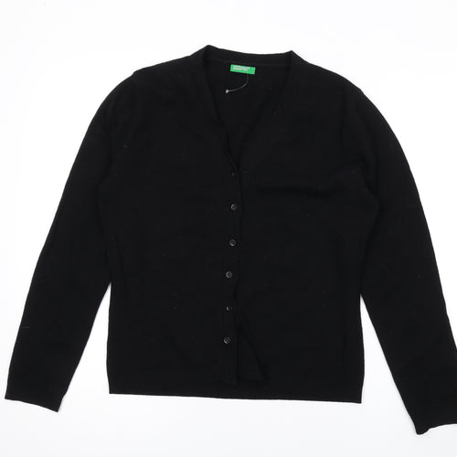 United Colors of Benetton Womens Black V-Neck Wool Cardigan Jumper Size M