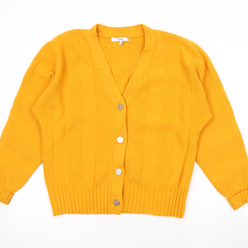 NEXT Womens Yellow V-Neck Acrylic Cardigan Jumper Size XS