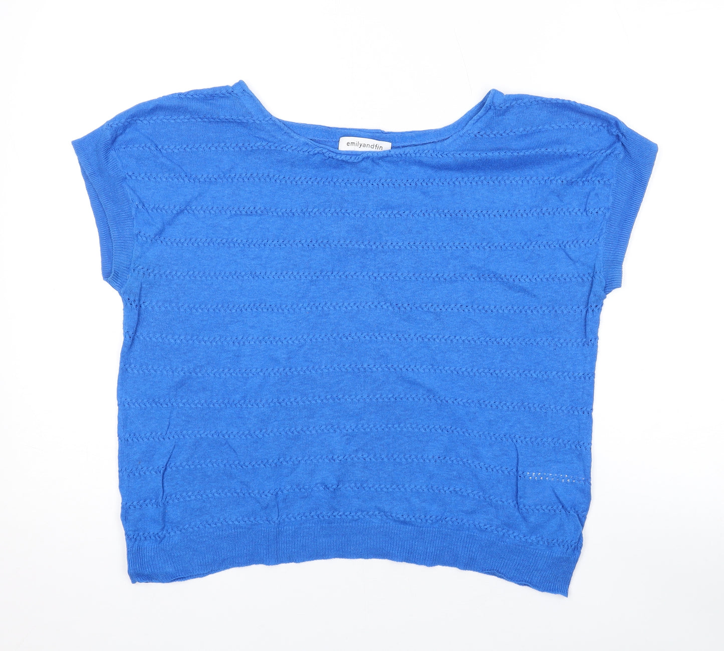 Emily and Fin Womens Blue Linen Basic T-Shirt Size 16 Round Neck