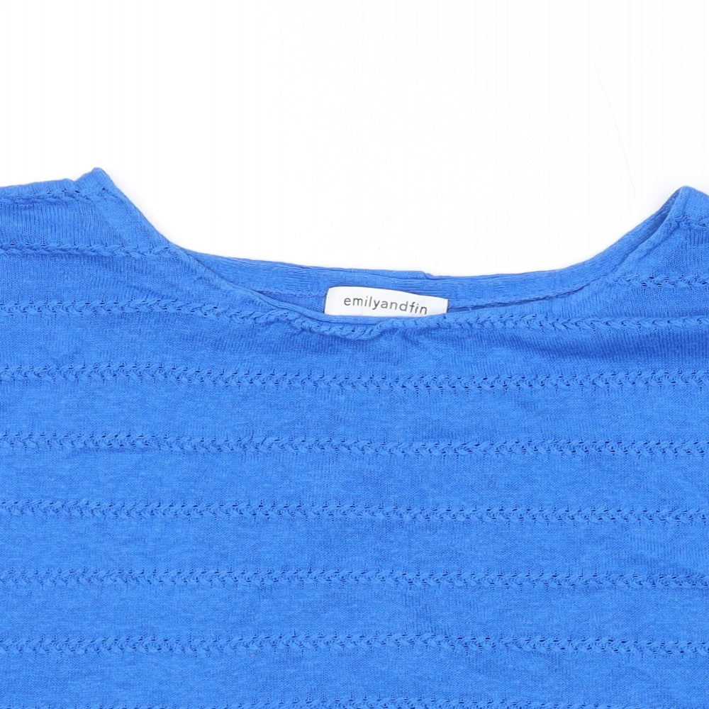 Emily and Fin Womens Blue Linen Basic T-Shirt Size 16 Round Neck
