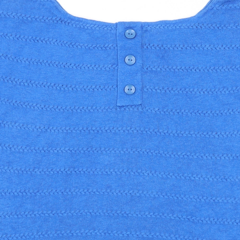 Emily and Fin Womens Blue Linen Basic T-Shirt Size 16 Round Neck