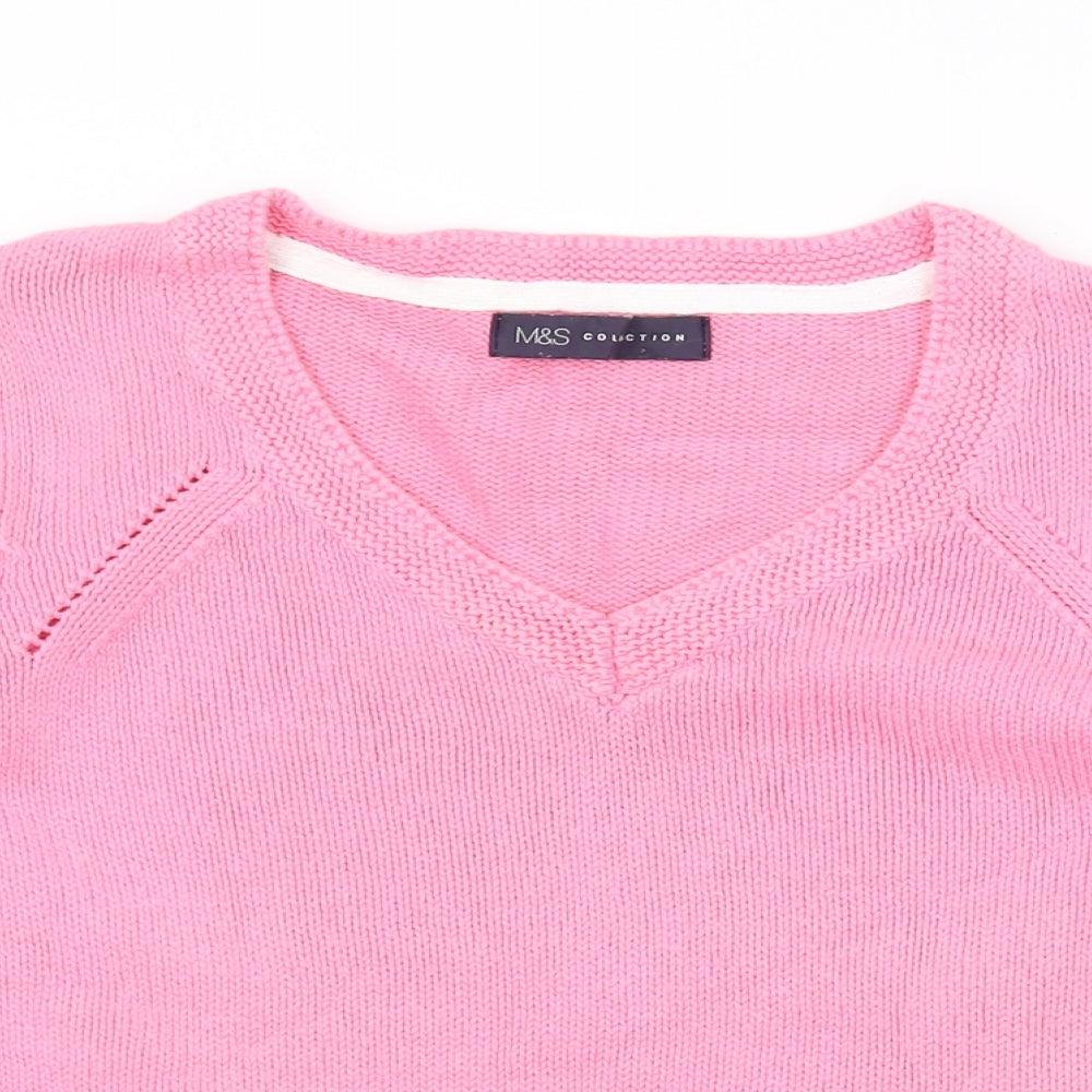Marks and Spencer Womens Pink V-Neck Cotton Pullover Jumper Size 12