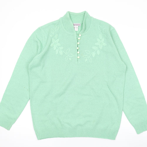 Charmance Womens Green V-Neck Acrylic Pullover Jumper Size 18