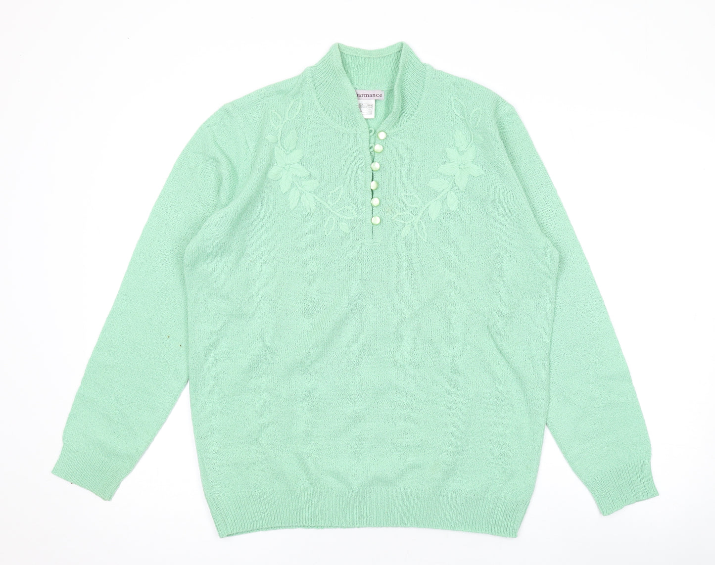 Charmance Womens Green V-Neck Acrylic Pullover Jumper Size 18