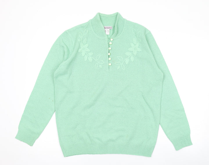 Charmance Womens Green V-Neck Acrylic Pullover Jumper Size 18