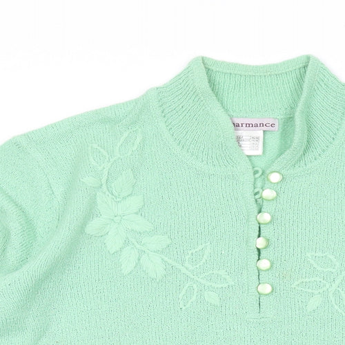 Charmance Womens Green V-Neck Acrylic Pullover Jumper Size 18