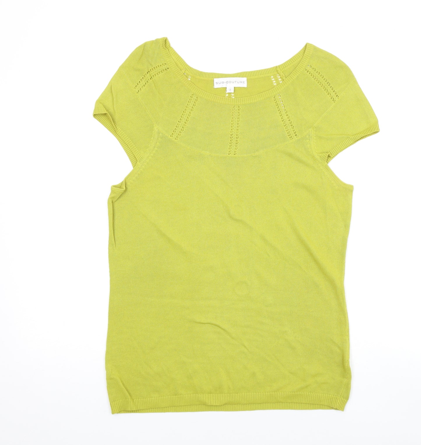 Sub-Couture Womens Green Viscose Basic T-Shirt Size 12 Round Neck