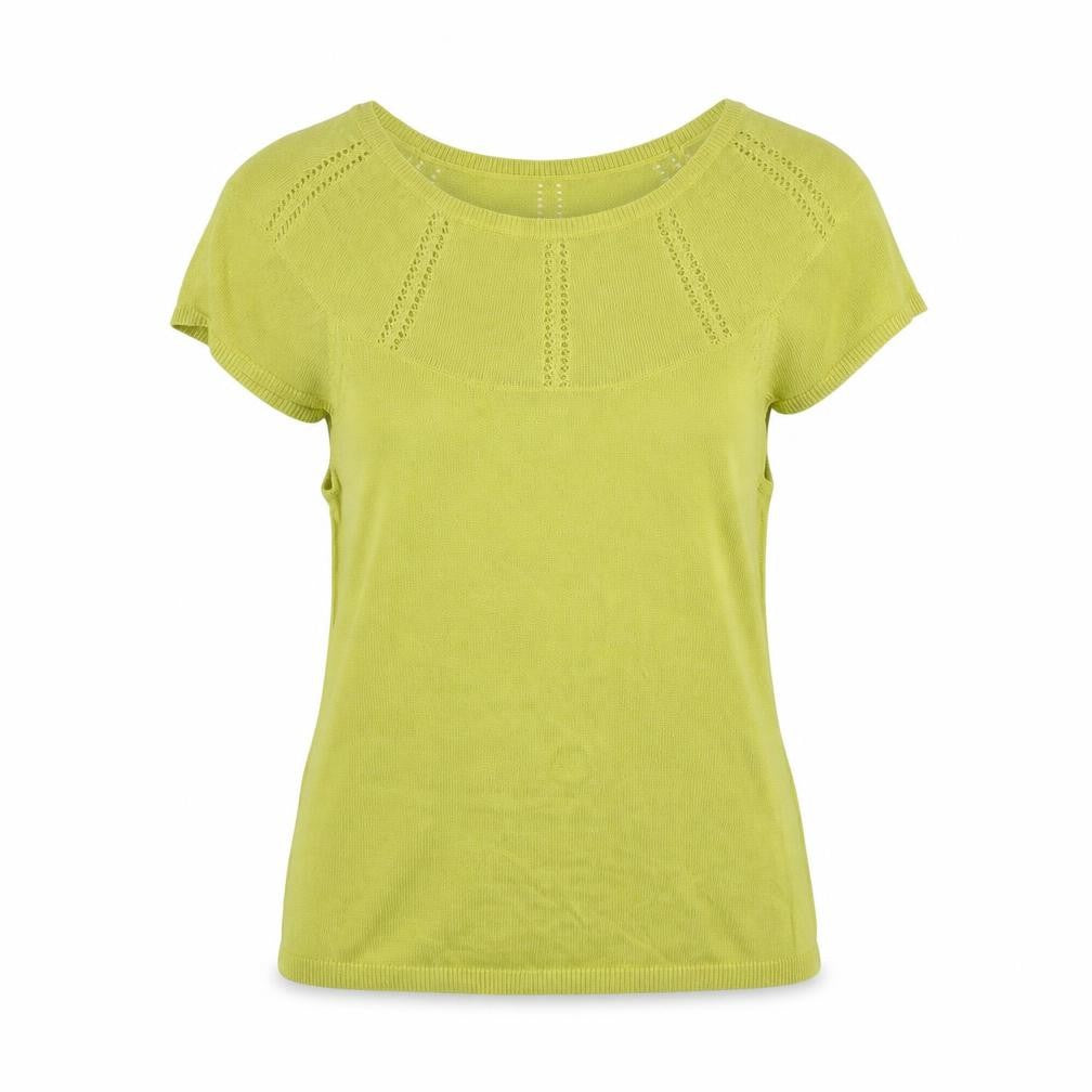 Front view of Sub-Couture women’s green viscose basic t-shirt, size UK 12, round neck