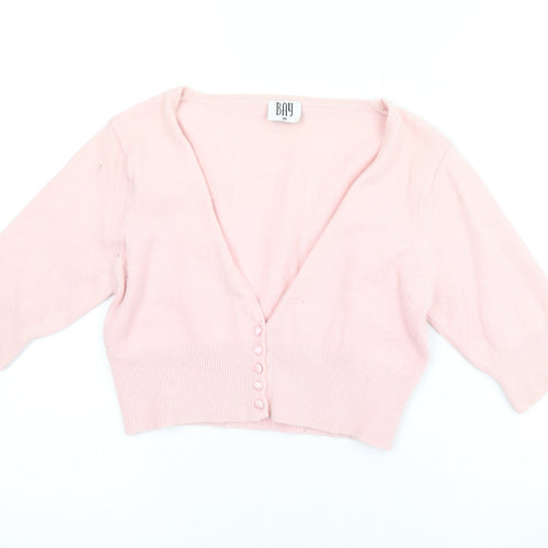 Bay Womens Pink V-Neck Nylon Cardigan Jumper Size 10