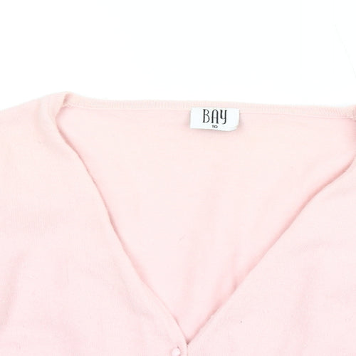 Bay Womens Pink V-Neck Nylon Cardigan Jumper Size 10