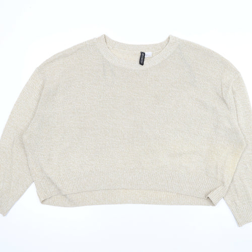 Divided by H&M Womens Beige Round Neck Acrylic Pullover Jumper Size L