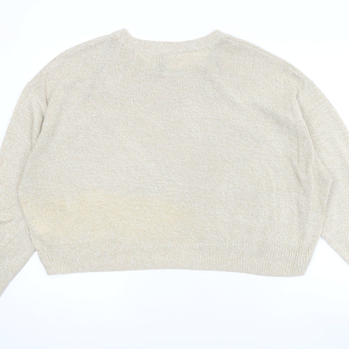 Divided by H&M Womens Beige Round Neck Acrylic Pullover Jumper Size L