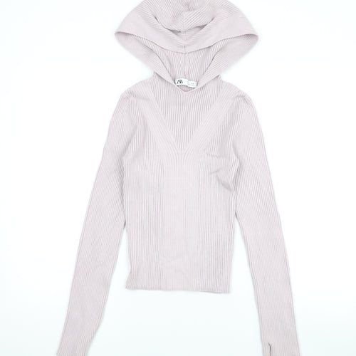 Zara Womens Purple Vinyl Pullover Hoodie Size L Pullover