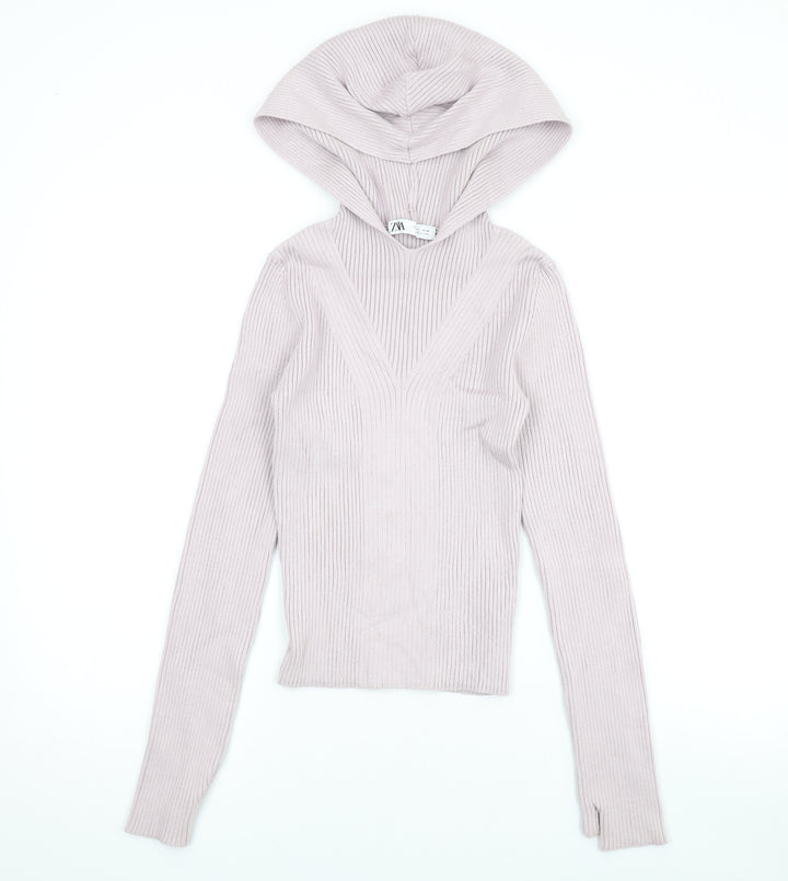 Zara Womens Purple Vinyl Pullover Hoodie Size L Pullover