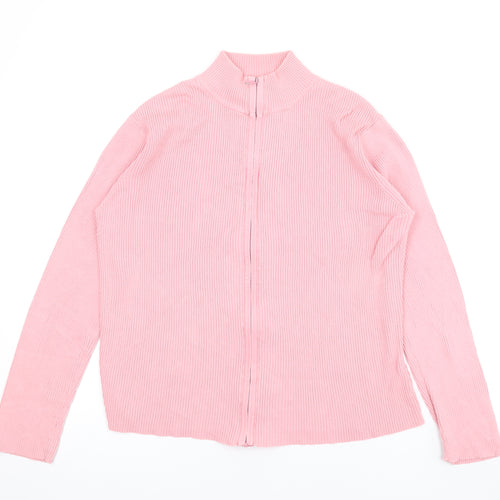 BHS Womens Pink Mock Neck Cotton Cardigan Jumper Size 14