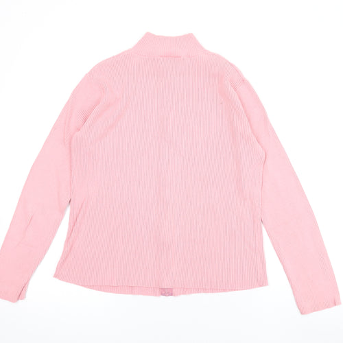 BHS Womens Pink Mock Neck Cotton Cardigan Jumper Size 14