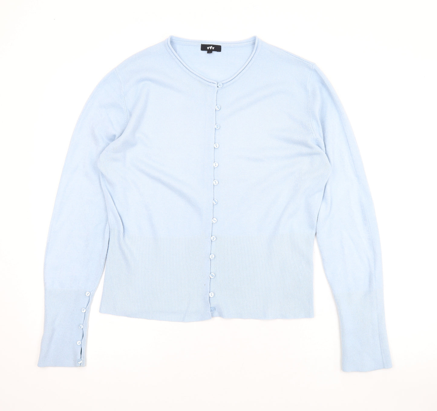 Per Una Womens Blue Round Neck Acrylic Cardigan Jumper Size 18