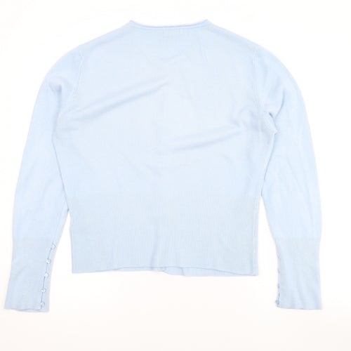 Per Una Womens Blue Round Neck Acrylic Cardigan Jumper Size 18