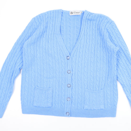 Emma Womens Blue V-Neck Acrylic Cardigan Jumper Size XS