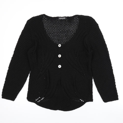 Alexara Womens Black V-Neck Acrylic Cardigan Jumper Size S