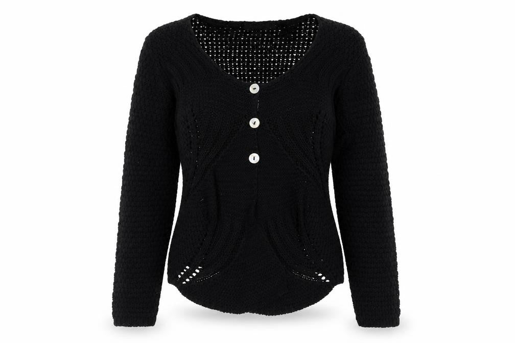 Alexara Womens Black V-Neck Acrylic Cardigan Jumper Size S