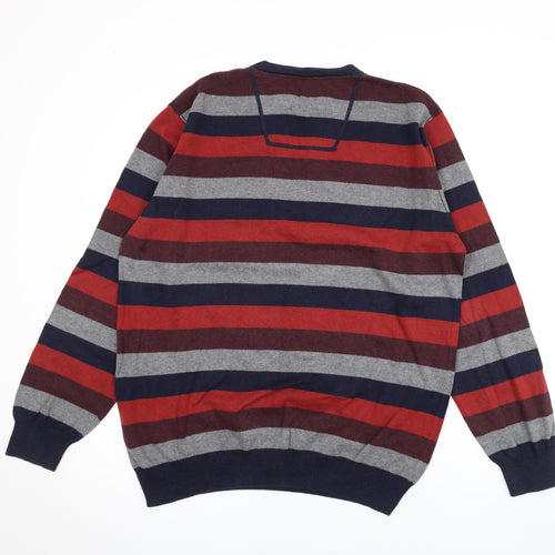 John Rocha Mens Multicoloured V-Neck Striped Cotton Pullover Jumper Size L Long Sleeve