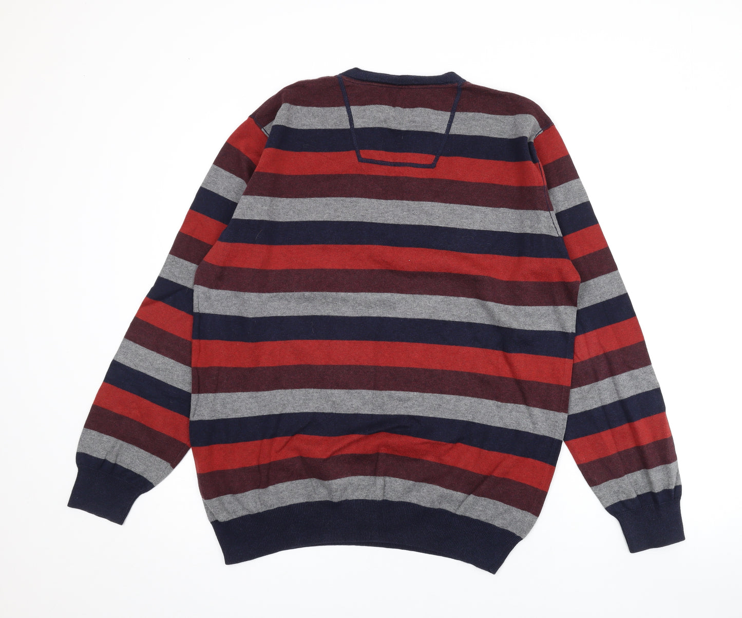 John Rocha Mens Multicoloured V-Neck Striped Cotton Pullover Jumper Size L Long Sleeve