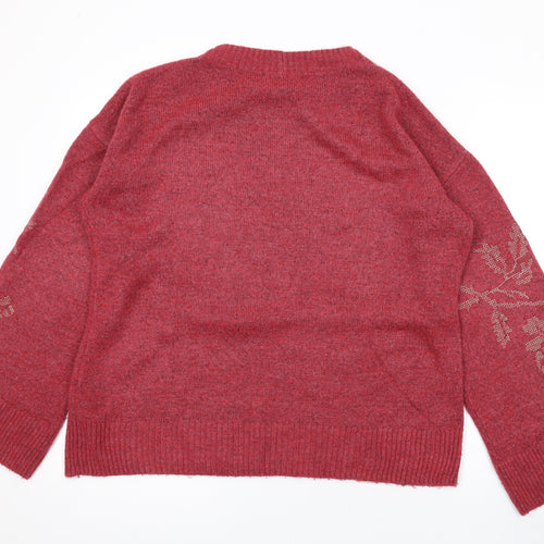 NEXT Womens Pink Round Neck Floral Acrylic Pullover Jumper Size 10