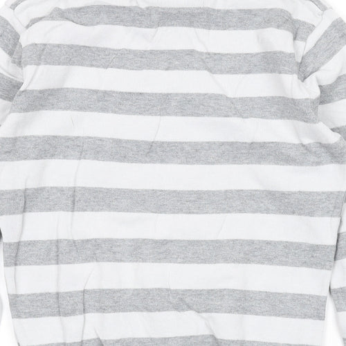 Jessica Favourite Womens Grey V-Neck Striped Cotton Pullover Jumper Size S