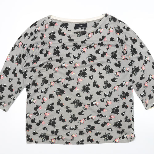 NEXT Womens Grey Round Neck Floral Cotton Pullover Jumper Size 10