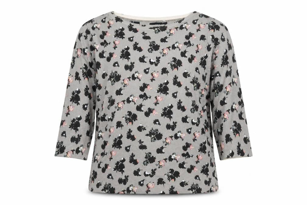 Front view of Next women’s grey round neck floral cotton jumper, size UK 10