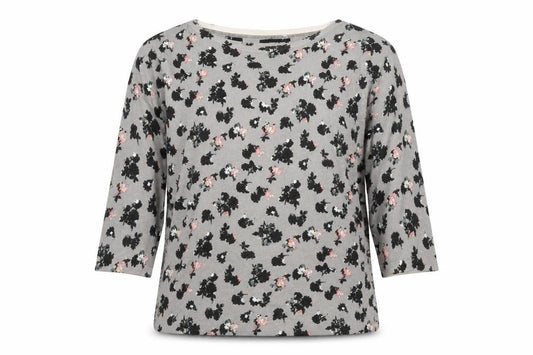 Front view of Next women’s grey round neck floral cotton jumper, size UK 10