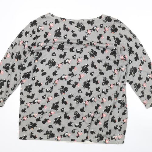 NEXT Womens Grey Round Neck Floral Cotton Pullover Jumper Size 10