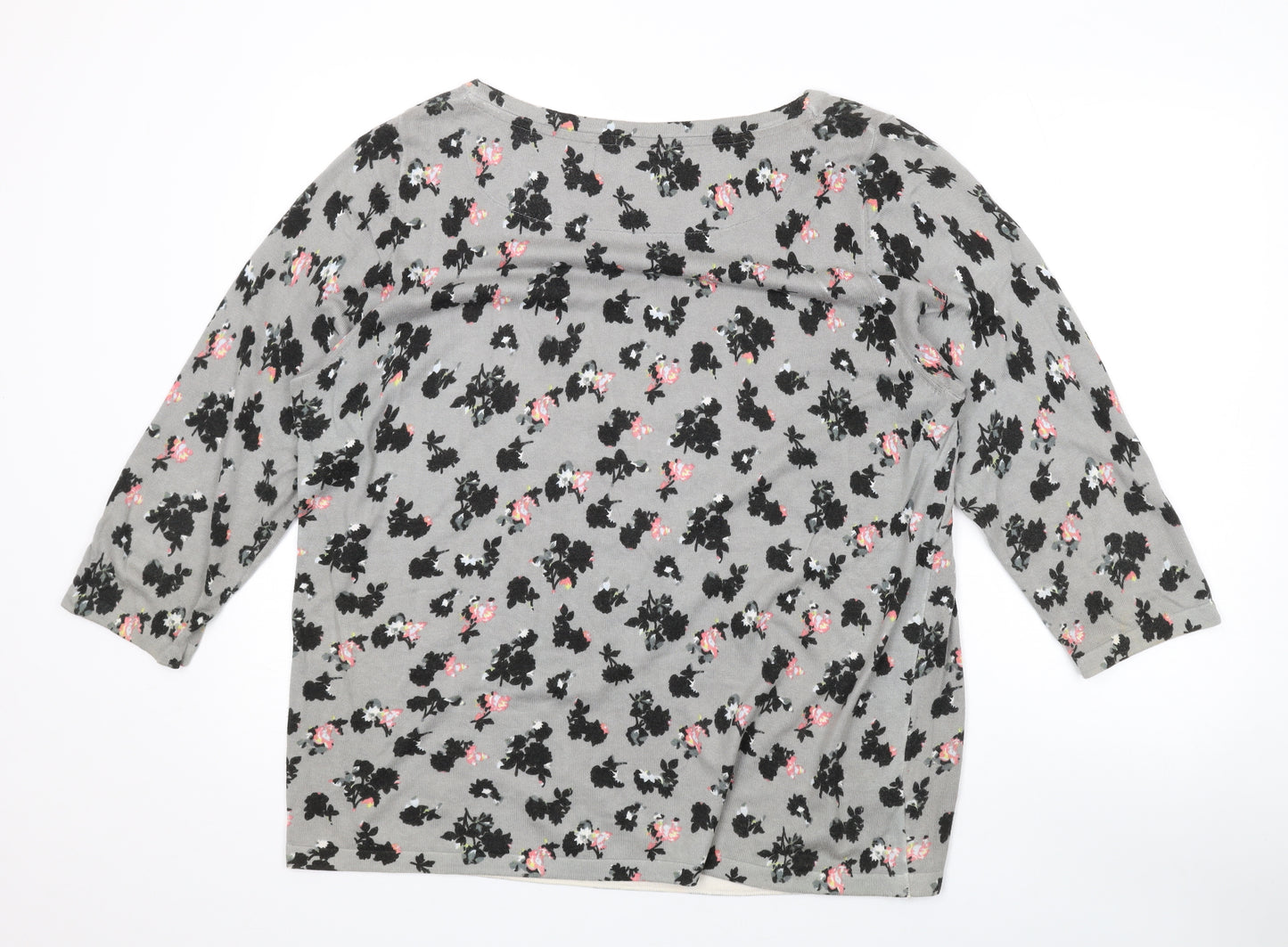 NEXT Womens Grey Round Neck Floral Cotton Pullover Jumper Size 10