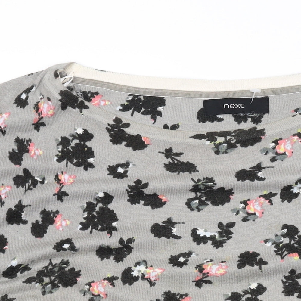 NEXT Womens Grey Round Neck Floral Cotton Pullover Jumper Size 10