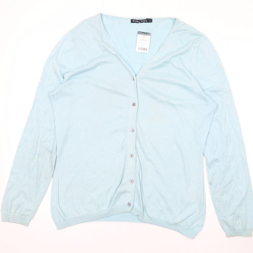Woolovers Womens Blue Round Neck Silk Cardigan Jumper Size L
