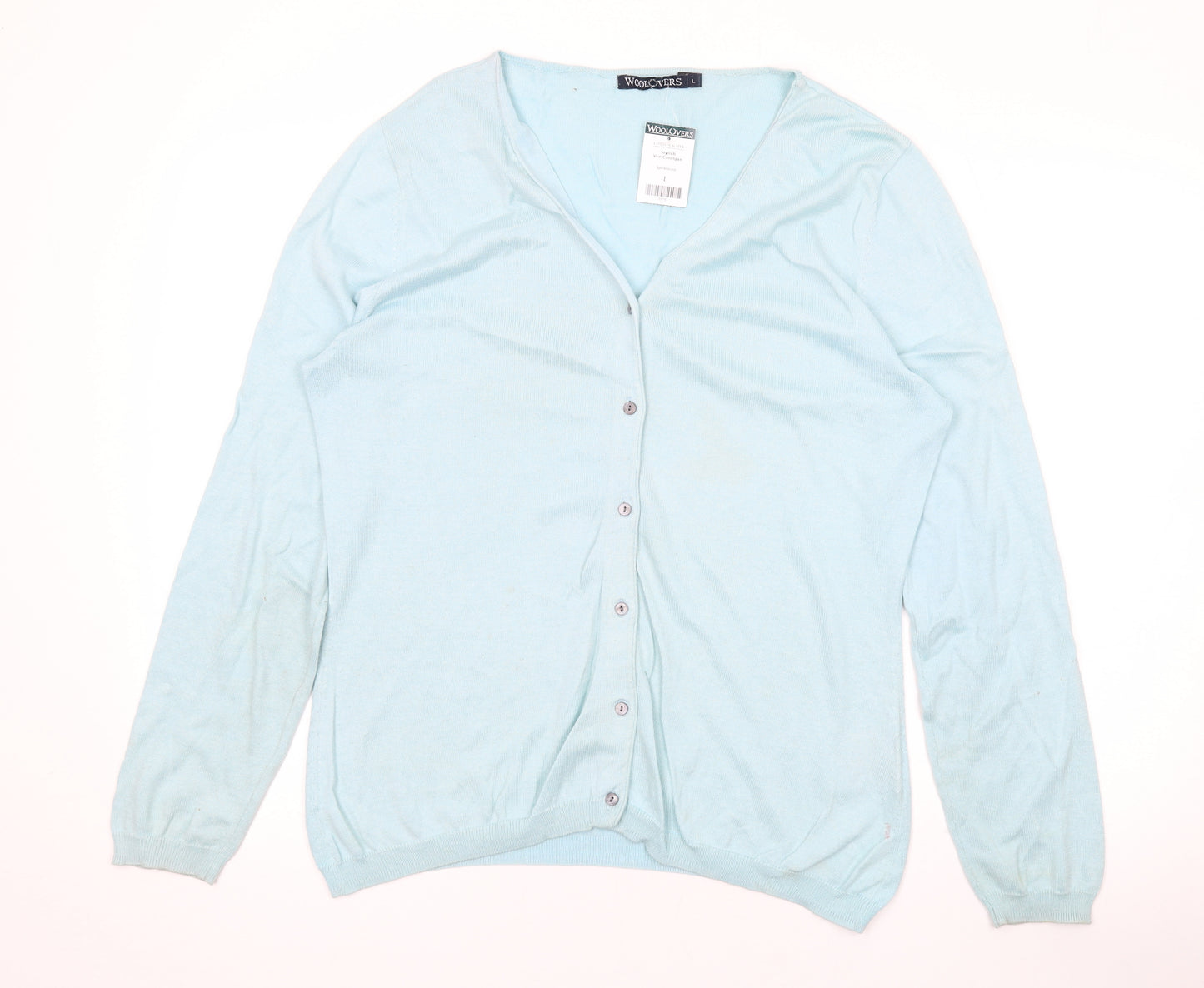 Woolovers Womens Blue Round Neck Silk Cardigan Jumper Size L