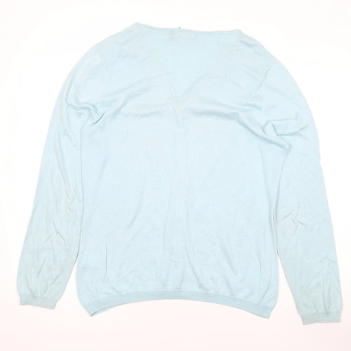 Woolovers Womens Blue Round Neck Silk Cardigan Jumper Size L