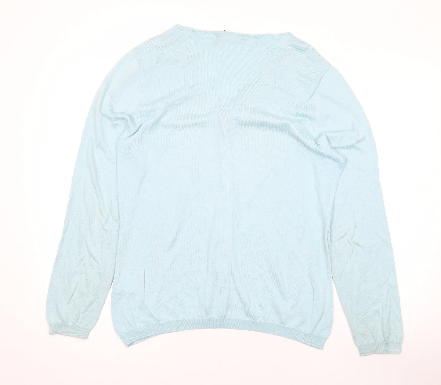 Woolovers Womens Blue Round Neck Silk Cardigan Jumper Size L