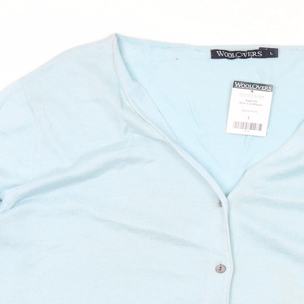 Woolovers Womens Blue Round Neck Silk Cardigan Jumper Size L