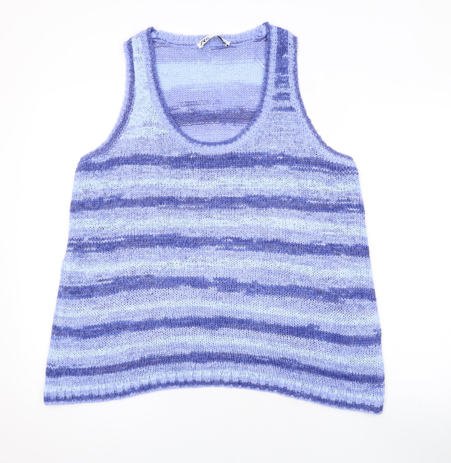 Zara Womens Purple Striped Acrylic Basic Tank Size M Scoop Neck